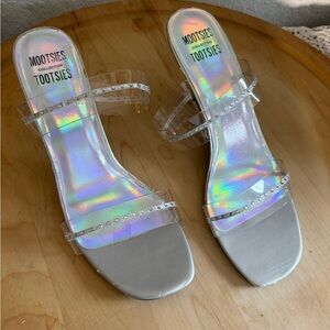 Y2K Mootsies Tootsies Iridescent Holographic Clear Strap Slide Sandals 9.5